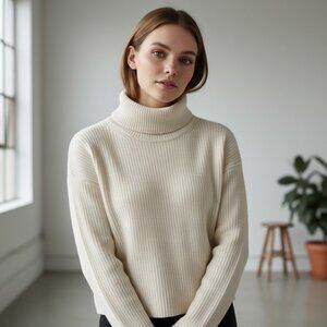 Wilfred Ivory Merino Wool Ribbed Turtleneck Sweater Size XS